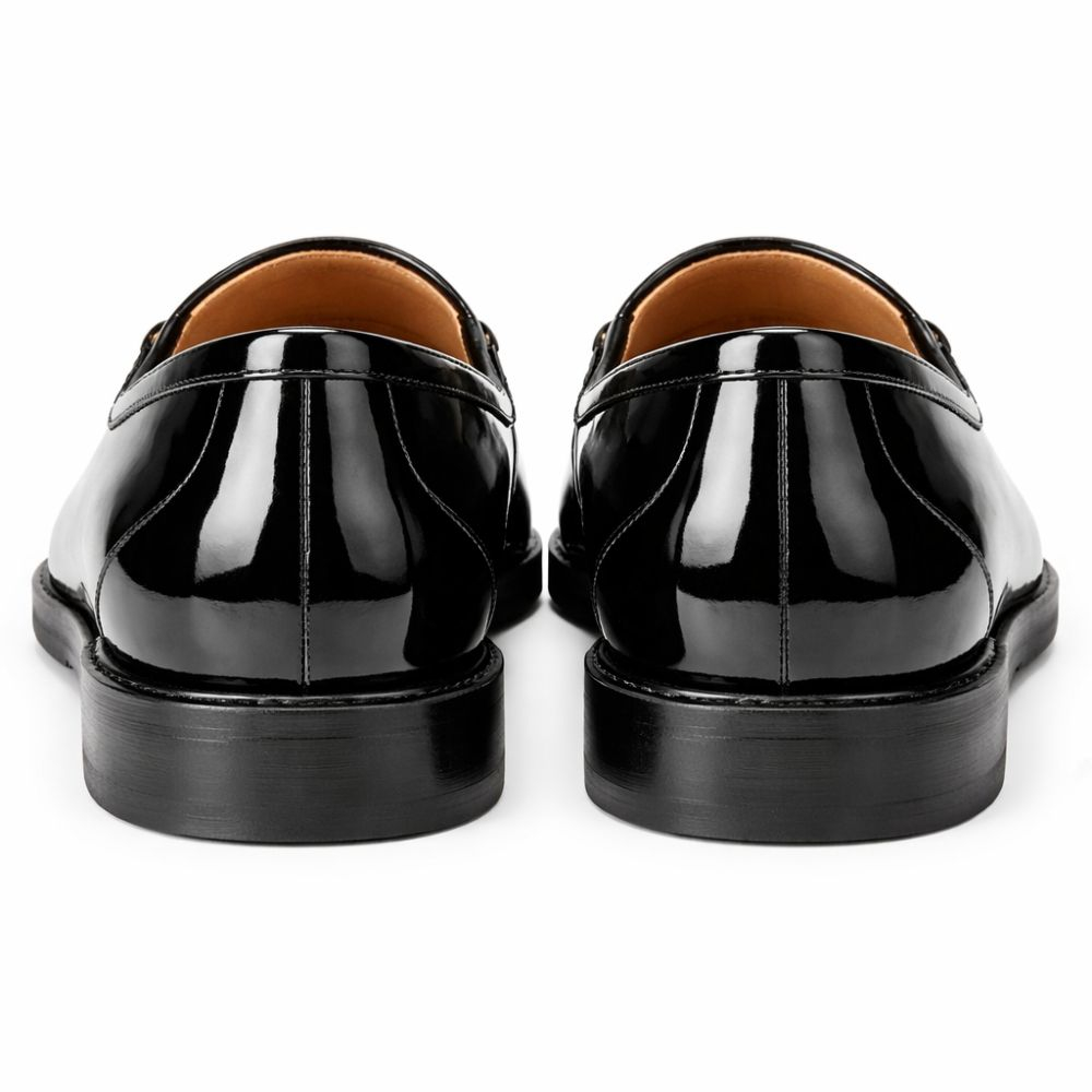 Mens Glossy Slip On Metal Accent Loafers